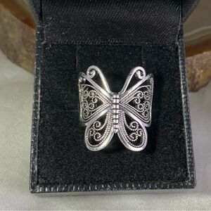 Intricate Silver Butterfly Ring Adjustable
